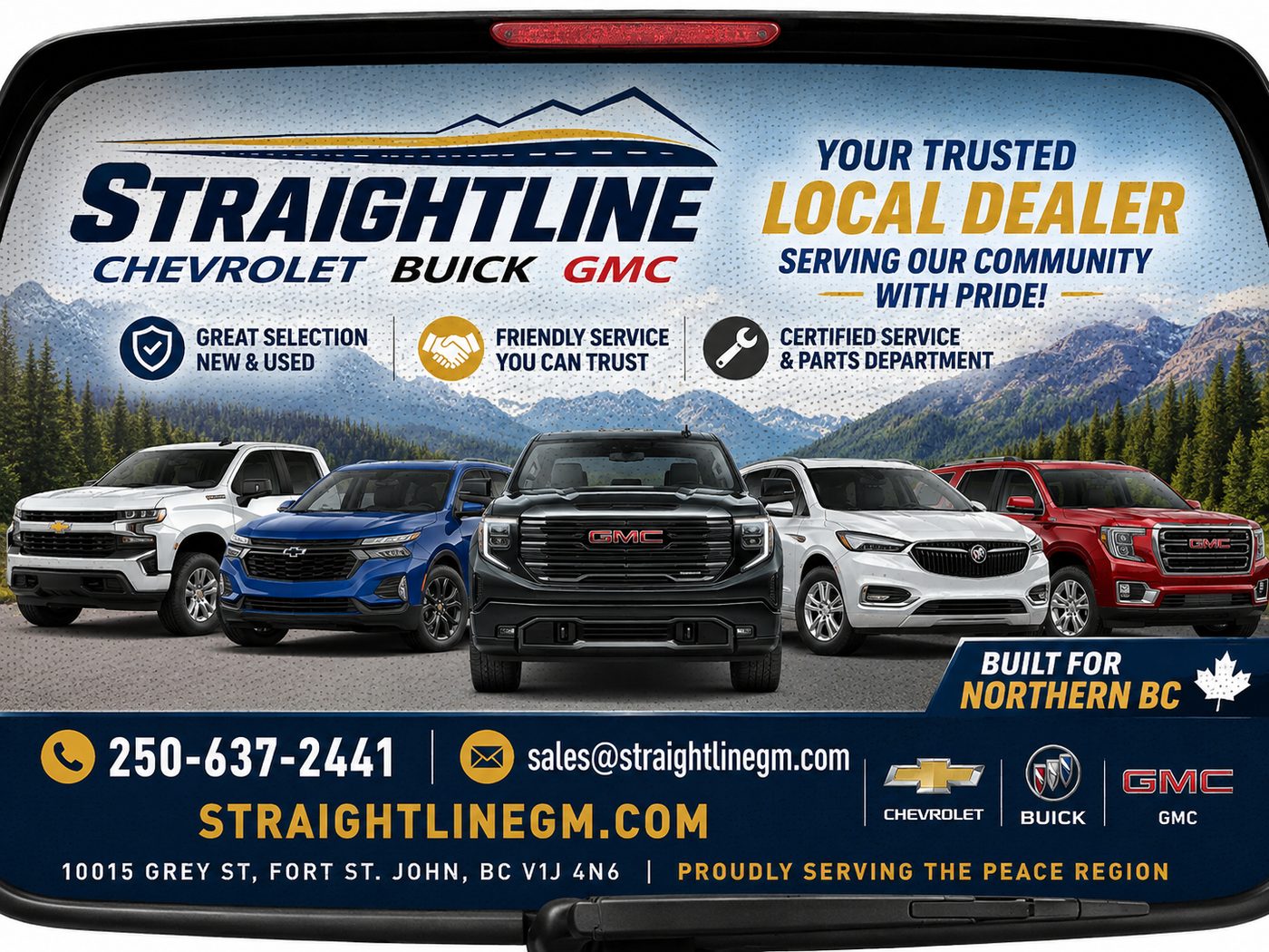Auto dealership rear-window taxi ad example