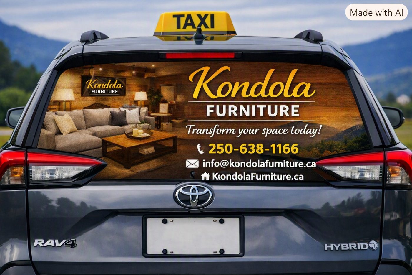 Furniture store rear-window taxi ad example